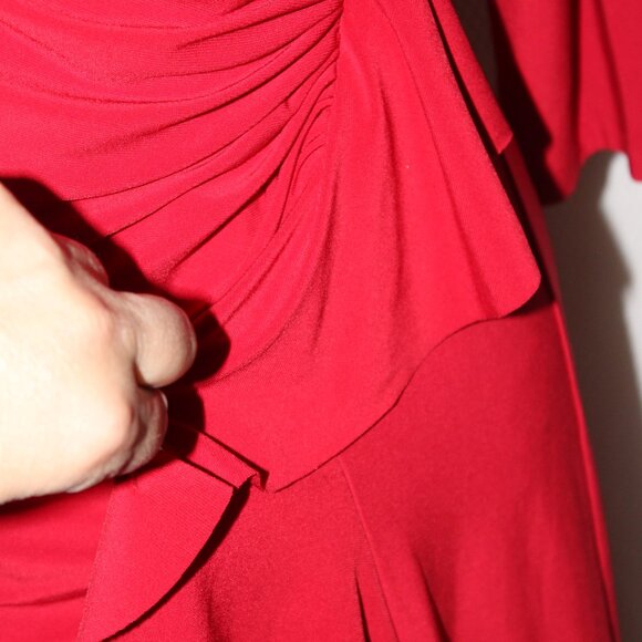 FALL SALE American Living Dress Sheath Red 3/4 Sleeve Ruched Waist Size 14 EUC - Picture 5 of 9